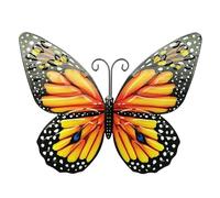 Arte de pared de mariposa de metal de hierro y adorno de jardín, decoración de mariposa 3D grande con alas detalladas y antenas de alambre para uso en interiores (amarillo)