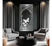 Arte de Pared de Mariposa y Flor de Metal Negro, decoración de Pared de Arte botánico de Naturaleza de Metal, decoración rústica de Arte de Granja para Sala de Estar, Dormitorio, Pasillo y e