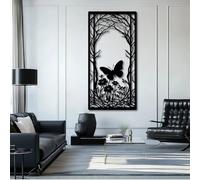 Arte de Pared de Mariposa y Flor de Metal Negro, decoración de Pared de Arte botánico de Naturaleza de Metal, decoración rústica de Arte de Granja para Sala de Estar, Dormitorio, Pasillo y e