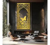 Arte de Pared de Mariposa y Flor de Metal Negro, decoración de Pared de Arte botánico de Naturaleza de Metal, decoración rústica de Granja para Sala de Estar, Dormitorio, Pasillo y escaleras