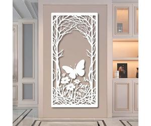 Arte de Pared de Mariposa y Flor de Metal Negro, decoración de Pared de Arte botánico de Naturaleza de Metal, decoración rústica de Arte de Granja para Sala de Estar, Dormitorio, Pasillo y e