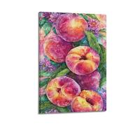 Arte de pared de melocotones en acuarela, póster de frutas, lienzo artístico, pintura decorativa, póster de pared e impresión artística moderna de decoración de dormitorio familiar, pósteres de 8 x 12