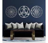 Arte de Pared de Metal Abstracto Minimalista de Lujo, decoración de Pared Premium para el hogar, Juego de 3 geometrías sagradas, Sri Yantra, Merkaba, Toro, Mandala, geométrico, Espiritual, para medit