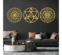 Arte de Pared de Metal Abstracto Minimalista de Lujo, decoración de Pared Premium para el hogar, Juego de 3 geometrías sagradas, Sri Yantra, Merkaba, Toro, Mandala, geométrico, Espiritual, para medit