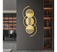 Arte de Pared de Metal, Abstracto, Redondo, geométrico, Moderno, diseño Minimalista, Arte Lineal, decoración de Pared para Sala de Estar (Dorado, 60 x 28 cm)