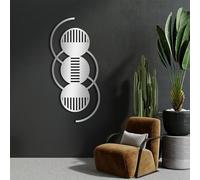 Arte de Pared de Metal, Abstracto, Redondo, geométrico, Moderno, diseño Minimalista, Arte Lineal, decoración de Pared para Sala de Estar (Plateado, 76 x 36 cm)