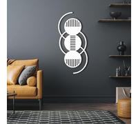 Arte de Pared de Metal, Abstracto, Redondo, geométrico, Moderno, Minimalista, con diseño Circular, Arte Lineal, para Sala de Estar (Blanco, 135 x 64 cm)