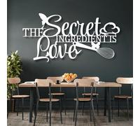Arte de Pared de Metal Blanco El ingrediente Secreto es el Amor, decoración de Pared de Metal para Comedor, Cocina y Sala de Estar, Escultura Moderna Decorativa El ingrediente Secreto es