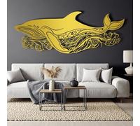 Arte de pared de metal con ballena azul, ideal for sala de estar, dormitorio, oficina, pasillo y baño.(Gold,105x40 cm/41x16 in)