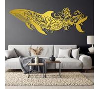 Arte de pared de metal con ballena azul, ideal for sala de estar, dormitorio, oficina, pasillo y baño.(Gold,150x52 cm/59x21 in)