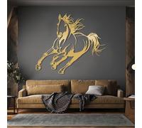 Arte de Pared de Metal con Caballo Corriendo, decoración de Caballo Colgante, Caballo Grande, decoración de Granja, Regalo para Amantes de los Caballos (Dorado, 48 x 60 c