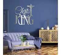 Arte de Pared de Metal con Cristo Rey, decoración Religiosa para el hogar, Sala de Estar e Iglesia (Plateado, 90 x 89 cm)