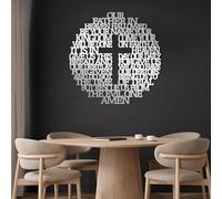 Arte de Pared de Metal con Cruz de Jesús, decoración de Pared Cristiana, Padre Nuestro, Padre Nuestro, Cruces bíblicas para decoración del hogar (Plateado, 70 x 70 cm)