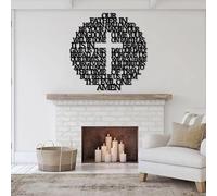 Arte de Pared de Metal con Cruz de Jesús, decoración de Pared Cristiana, Padre Nuestro, Padre Nuestro, Cruces bíblicas para decoración del hogar (Negro, 90 x 90 cm)