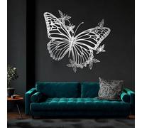 Arte de Pared de Metal con diseño de Mariposa, decoración de Metal con temática Animal, Escultura de Arte Moderno para Sala de Estar, Dormitorio, Pasillo y escaleras (Plateado, 48 cm de Largo x 4