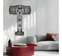 Arte de Pared de Metal con el Martillo Mjolnir de Thor, Nudo Celta, mitología nórdica, para Sala de Estar (Negro, 70 x 50 cm)