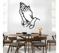 Arte de Pared de Metal con Manos en oración. Decoración con Manos en oración. Dios te Bendiga. Decoración de Comedor con Agradecimiento y bendición. (Negro, 58 x 76 cm)