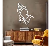 Arte de Pared de Metal con Manos en oración. Decoración con Manos en oración. Dios te Bendiga. Decoración de Comedor con Agradecimiento y bendición. (Blanco, 58 x 76 cm)