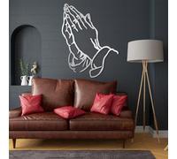 Arte de Pared de Metal con Manos en oración. Decoración con Manos en oración. Dios te Bendiga. Decoración de Comedor con Agradecimiento y bendición (Plata, 46 x 60 cm).