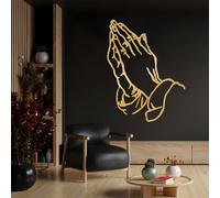 Arte de Pared de Metal con Manos en oración. Decoración con Manos en oración. Dios te Bendiga. Decoración de Comedor con Agradecimiento y bendición (Dorado, 92 x 121 cm).