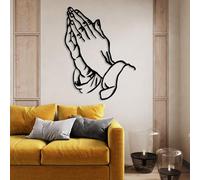 Arte de Pared de Metal con Manos en oración. Decoración con Manos en oración. Dios te Bendiga. Decoración de Comedor con Agradecimiento y bendición. (Negro, 46 x 60 cm)