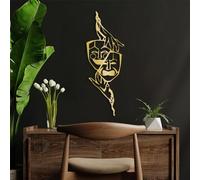 Arte de Pared de Metal con máscaras de Comedia, Risa y llanto, decoración dramática, Regalos para Amantes del Teatro (150 x 54 cm, Dorado)