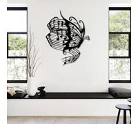 Arte de Pared de Metal con Notas Musicales de Mariposa, decoración de Mariposas, música para Sala de Estar, Dormitorio, baño y hogar (Negro, 47 x 37 c