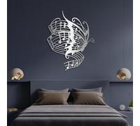 Arte de Pared de Metal con Notas Musicales de Mariposa, decoración de Mariposas, música para Sala de Estar, Dormitorio, baño y hogar (Plateado, 60 x 4