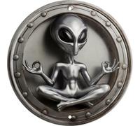 Arte de pared de metal de yoga extraterrestre redondo vintage para meditación extraterrestre, decoración del hogar, decoración única de ciencia ficción, decoración de habitación, 8 x 8 pulgadas