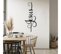 Arte de Pared de Metal, decoración de Jesús, Letrero de Jesús, Cruz Cristiana, decoración de línea, Regalos Cristianos, decoración de Sala de Estar (Negro, 35 x 90 cm)