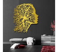 Arte de Pared de Metal Decoración de Pared Árbol de la Vida Abstracto Dorado Gran Rostro de Oficina Decoración de Trabajo Escultura Moderna para Sala de Estar Dormitorio Pasillo y escaleras Naturalez