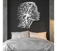 Arte de Pared de Metal Decoración de Pared Árbol de la Vida Abstracto Plateado Gran Rostro de Oficina Decoración de Trabajo Escultura Moderna para Sala de Estar Dormitorio Pasillo y escaleras Natural