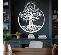 Arte de Pared de Metal decoración de Pared árbol de la Vida Blanco Sol y Luna árbol Celestial de la Vida decoración de Obras Escultura Moderna para Sala de Estar Dormitorio Pasillo y escaleras Decora