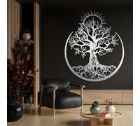 Arte de Pared de Metal Decoración de Pared Árbol de la Vida Plateado Sol y Luna Árbol de la Vida Celestial Decoración de Trabajo Escultura Moderna para Sala de Estar Dormitorio Pasillo y escaleras Na