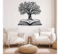 Arte de Pared de Metal Decoración de Pared Árbol Negro y Libro Estudio de Libros Decoración Moderna de árbol para el Trabajo con Libros Escultura Moderna para Sala de Estar Dormitorio Pasillo y escal