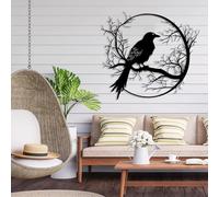Arte de Pared de Metal Decoración de Pared Cuervo Negro en la Rama Pájaro gótico Cuervo al Aire Libre Obra de decoración Escultura Moderna para Sala de Estar Dormitorio Pasillo y escaleras Naturaleza