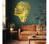Arte de Pared de Metal Decoración de Pared Dorada Rostro Abstracto Rama de árbol Rostro Abstracto Decoración de baño Obra de Arte de Rostro Escultura Moderna para Sala de Estar Dormitorio Pasillo y e