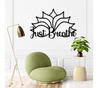 Arte de Pared de Metal, decoración de Pared Just Breathe Lotus, Flor de Loto, atención Plena, decoración de Pared Just Breathe, Palabras cursivas para la Sala de Esta