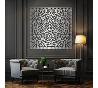 Arte de Pared de Metal Decoración de Pared Mandala Negro Sala de Estar Obra de Mandala Decoración Escultura Moderna para Sala de Estar Dormitorio Pasillo y escaleras (Plata 24"X24" 60X6