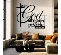 Arte de Pared de Metal Decoración de Pared Negra con Dios Todo es Posible Versículo bíblico Versículo bíblico Obra Decoración Escultura Moderna para Sala de Estar Dormitorio Pasillo y
