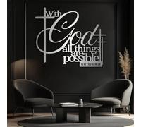 Arte de Pared de Metal Decoración de Pared Negra con Dios Todo es Posible Versículo bíblico Versículo bíblico Obra Decoración Escultura Moderna para Sala de Estar Dormitorio Pasillo y
