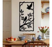 Arte de Pared de Metal Decoración de Pared Pájaros Negros en Rama Planta Obra de Arte de pájaros Decoración Escultura Moderna para Sala de Estar Dormitorio Pasillo y escaleras (Negro 30X15 Pulgadas 7