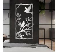 Arte de Pared de Metal Decoración de Pared Pájaros Negros en Rama Planta Obra de Arte de pájaros Decoración Escultura Moderna para Sala de Estar Dormitorio Pasillo y escaleras (Plata 35X18 Pulgadas 9