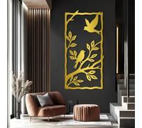 Arte de Pared de Metal Decoración de Pared Pájaros Negros en Rama Planta Obra de Arte de pájaros Decoración Escultura Moderna para Sala de Estar Dormitorio Pasillo y escaleras (Oro 48X24 Pulgadas 121