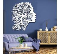 Arte de Pared de Metal Decoración de Pared Rostro Abstracto Blanco Árbol de la Vida Gran Rostro de Oficina Decoración de Trabajo Escultura Moderna para Sala de Estar Dormitorio Pasillo y escaleras Na