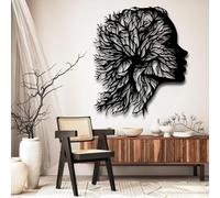 Arte de Pared de Metal Decoración de Pared Rostro Abstracto Negro Árbol de la Vida Rostro Grande Decoración de Oficina Rostro Trabajo Escultura Moderna para Sala de Estar Dormitorio Pasillo y escaler