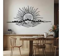 Arte de Pared de Metal Decoración de Pared Sol Negro y montaña Decoración de Trabajo Exterior Sol montaña Escultura Moderna para Sala de Estar Dormitorio Pasillo y escaleras (Negro 19X9