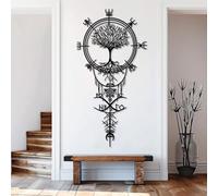 Arte de Pared de Metal decoración de Pared Vegvisir Negro árbol de la Vida Vikingo símbolo de Runa nórdica decoración de árbol Vikingo Escultura Moderna para Sala de Estar Dormitorio Pasillo y escale