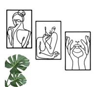 Arte De Pared De Metal, Decoración Minimalista De Línea Femenina | Juego Moderno Abstracto De Piezas De 1,4 Libras De 1,4 Libras Expositor Colgador con Silueta Femenina Estética De Línea