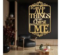 Arte de Pared de Metal Filipenses 4:13, decoración con versículos bíblicos, Escrituras, decoración Religiosa Cristiana, decoración del hogar, Regalo Cristiano (Dorado, 73